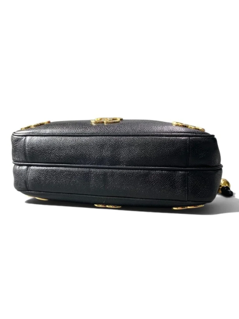 Chanel Triple CC Logo Caviar Leather Shoulder Bag Coco Chain Black